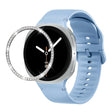 For Samsung Galaxy Watch8 40mm Diamond Bezel and Solid Color Stitched Silicone Watch Band(Light Blue Silver) - free shipping - PMC TechLife - Order now!
