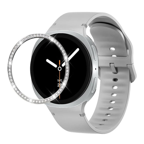 For Samsung Galaxy Watch8 40mm Diamond Bezel and Solid Color Stitched Silicone Watch Band(Gray Silver)