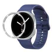 For Samsung Galaxy Watch8 40mm Diamond Bezel and Solid Color Stitched Silicone Watch Band(Midnight Blue Silver)