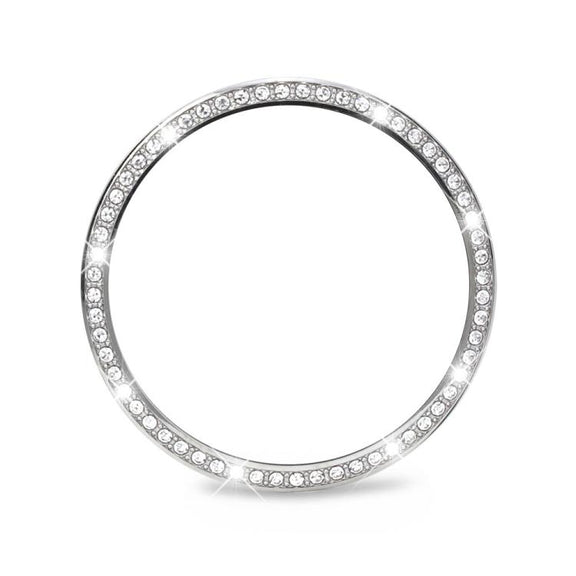 For Samsung Galaxy Watch8 40mm Diamond Bezel and Solid Color Stitched Silicone Watch Band(Midnight Blue Silver)