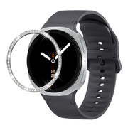 For Samsung Galaxy Watch8 40mm Diamond Bezel and Solid Color Stitched Silicone Watch Band(Dark Gray Silver)