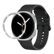 For Samsung Galaxy Watch8 40mm Diamond Bezel and Solid Color Stitched Silicone Watch Band(Black Silver)