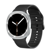 For Samsung Galaxy Watch8 40mm Diamond Bezel and Solid Color Stitched Silicone Watch Band(Black Silver)