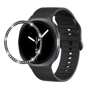 For Samsung Galaxy Watch8 40mm Diamond Bezel and Solid Color Stitched Silicone Watch Band(Black Black)