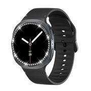 For Samsung Galaxy Watch8 40mm Diamond Bezel and Solid Color Stitched Silicone Watch Band(Black Black)