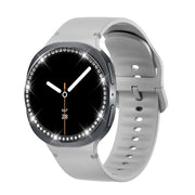 For Samsung Galaxy Watch8 40mm Diamond Bezel and Solid Color Stitched Silicone Watch Band(Gray Black)