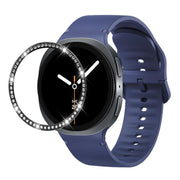 For Samsung Galaxy Watch8 40mm Diamond Bezel and Solid Color Stitched Silicone Watch Band(Midnight Blue Black)