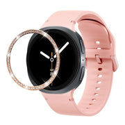 For Samsung Galaxy Watch8 40mm Diamond Bezel and Solid Color Stitched Silicone Watch Band(Pink Rose Gold)