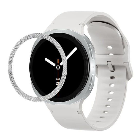 For Samsung Galaxy Watch8 44mm Rhombic Texture Bezel and Solid Color Stitched Silicone Watch Band(Lime White Silver)