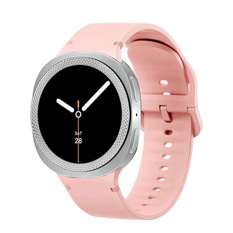 For Samsung Galaxy Watch8 44mm Rhombic Texture Bezel and Solid Color Stitched Silicone Watch Band(Pink Silver)