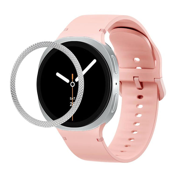 For Samsung Galaxy Watch8 44mm Rhombic Texture Bezel and Solid Color Stitched Silicone Watch Band(Pink Silver)