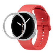 For Samsung Galaxy Watch8 44mm Rhombic Texture Bezel and Solid Color Stitched Silicone Watch Band(Red Silver)