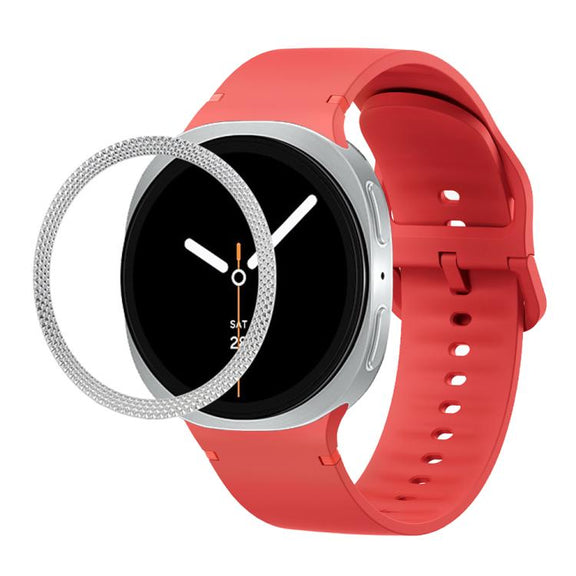 For Samsung Galaxy Watch8 44mm Rhombic Texture Bezel and Solid Color Stitched Silicone Watch Band(Red Silver)