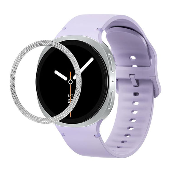 For Samsung Galaxy Watch8 44mm Rhombic Texture Bezel and Solid Color Stitched Silicone Watch Band(Official Purple Silver)