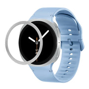 For Samsung Galaxy Watch8 44mm Rhombic Texture Bezel and Solid Color Stitched Silicone Watch Band(Light Blue Silver)
