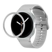 For Samsung Galaxy Watch8 44mm Rhombic Texture Bezel and Solid Color Stitched Silicone Watch Band(Gray Silver)