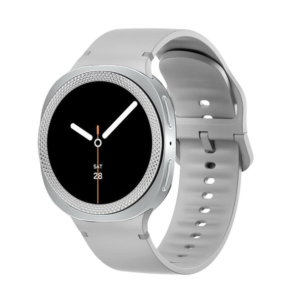 For Samsung Galaxy Watch8 44mm Rhombic Texture Bezel and Solid Color Stitched Silicone Watch Band(Gray Silver)