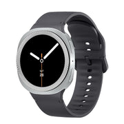 For Samsung Galaxy Watch8 44mm Rhombic Texture Bezel and Solid Color Stitched Silicone Watch Band(Dark Gray Silver)