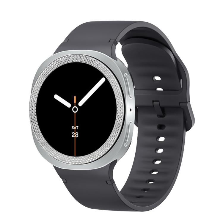For Samsung Galaxy Watch8 44mm Rhombic Texture Bezel and Solid Color Stitched Silicone Watch Band(Dark Gray Silver)