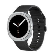 For Samsung Galaxy Watch8 44mm Rhombic Texture Bezel and Solid Color Stitched Silicone Watch Band(Black Silver)