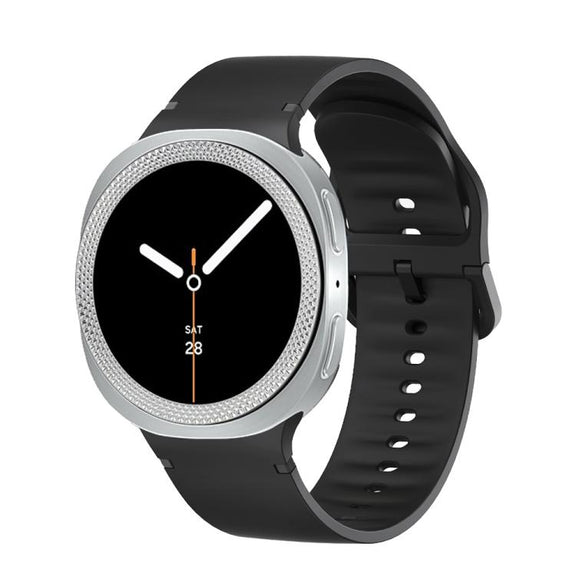 For Samsung Galaxy Watch8 44mm Rhombic Texture Bezel and Solid Color Stitched Silicone Watch Band(Black Silver)