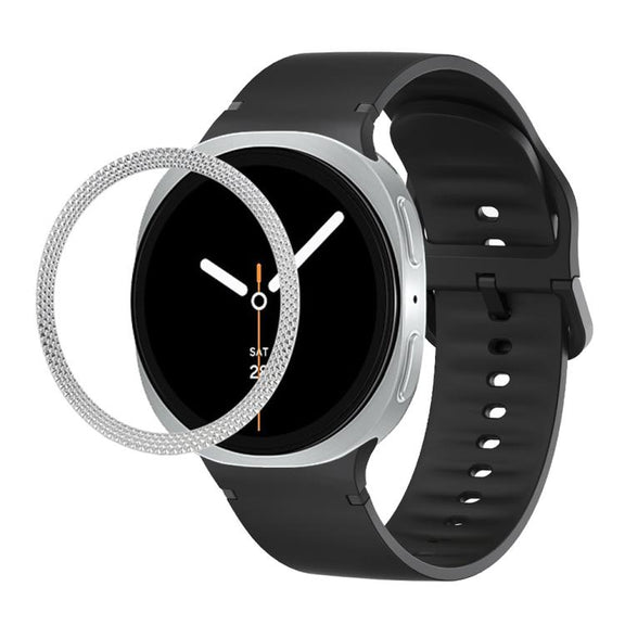 For Samsung Galaxy Watch8 44mm Rhombic Texture Bezel and Solid Color Stitched Silicone Watch Band(Black Silver)