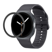 For Samsung Galaxy Watch8 44mm Rhombic Texture Bezel and Solid Color Stitched Silicone Watch Band(Dark Gray Black)
