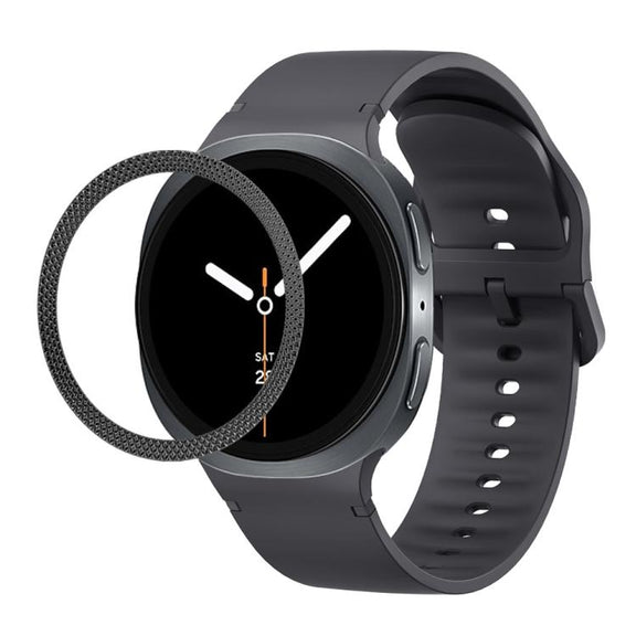 For Samsung Galaxy Watch8 44mm Rhombic Texture Bezel and Solid Color Stitched Silicone Watch Band(Dark Gray Black)