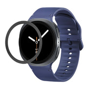 For Samsung Galaxy Watch8 44mm Rhombic Texture Bezel and Solid Color Stitched Silicone Watch Band(Midnight Blue Black)