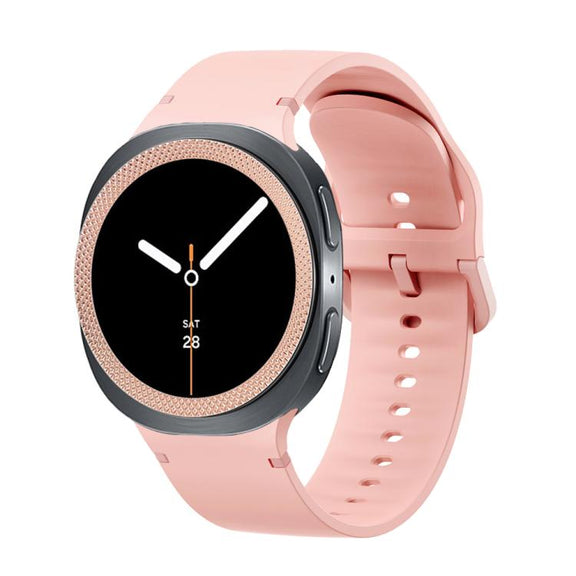 For Samsung Galaxy Watch8 44mm Rhombic Texture Bezel and Solid Color Stitched Silicone Watch Band(Pink Rose Gold)