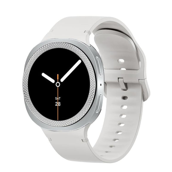 For Samsung Galaxy Watch8 40mm Rhombic Texture Bezel and Solid Color Stitched Silicone Watch Band(Lime White Silver)