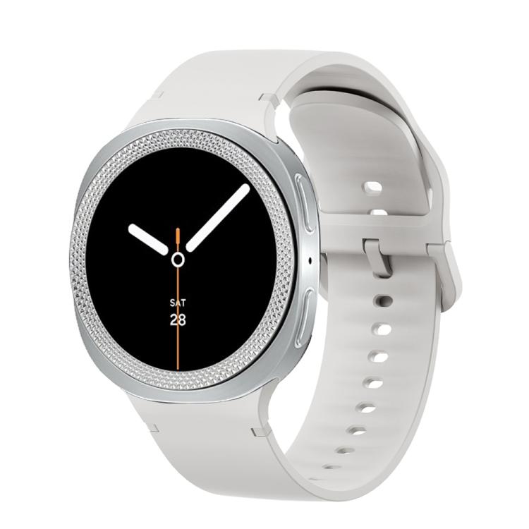 For Samsung Galaxy Watch8 40mm Rhombic Texture Bezel and Solid Color Stitched Silicone Watch Band(Lime White Silver)