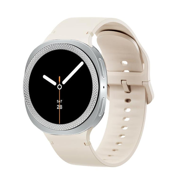 For Samsung Galaxy Watch8 40mm Rhombic Texture Bezel and Solid Color Stitched Silicone Watch Band(Starlight Silver)
