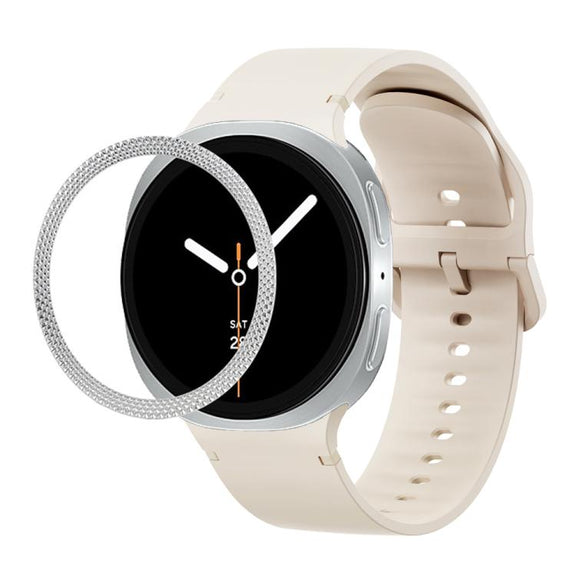 For Samsung Galaxy Watch8 40mm Rhombic Texture Bezel and Solid Color Stitched Silicone Watch Band(Starlight Silver)