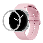 For Samsung Galaxy Watch8 40mm Rhombic Texture Bezel and Solid Color Stitched Silicone Watch Band(Light Pink Silver)