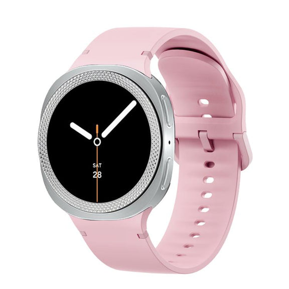 For Samsung Galaxy Watch8 40mm Rhombic Texture Bezel and Solid Color Stitched Silicone Watch Band(Light Pink Silver)