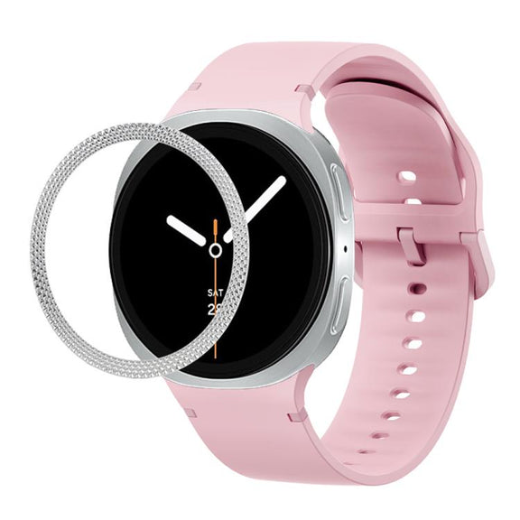For Samsung Galaxy Watch8 40mm Rhombic Texture Bezel and Solid Color Stitched Silicone Watch Band(Light Pink Silver)