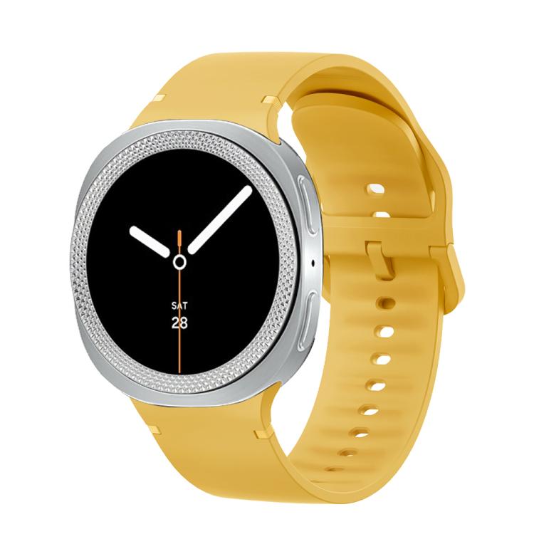 For Samsung Galaxy Watch8 40mm Rhombic Texture Bezel and Solid Color Stitched Silicone Watch Band(Official Yellow Silver)