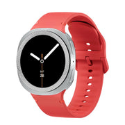 For Samsung Galaxy Watch8 40mm Rhombic Texture Bezel and Solid Color Stitched Silicone Watch Band(Red Silver)