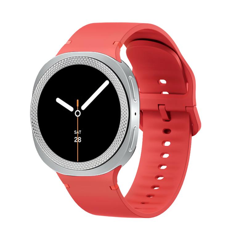 For Samsung Galaxy Watch8 40mm Rhombic Texture Bezel and Solid Color Stitched Silicone Watch Band(Red Silver)