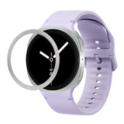 For Samsung Galaxy Watch8 40mm Rhombic Texture Bezel and Solid Color Stitched Silicone Watch Band(Official Purple Silver)
