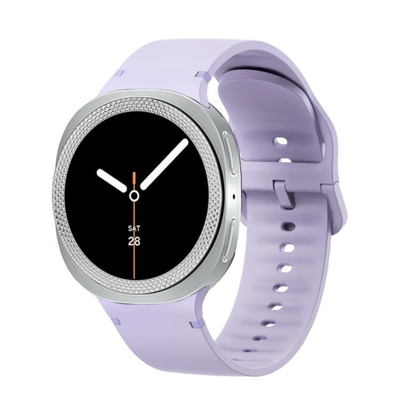 For Samsung Galaxy Watch8 40mm Rhombic Texture Bezel and Solid Color Stitched Silicone Watch Band(Official Purple Silver)