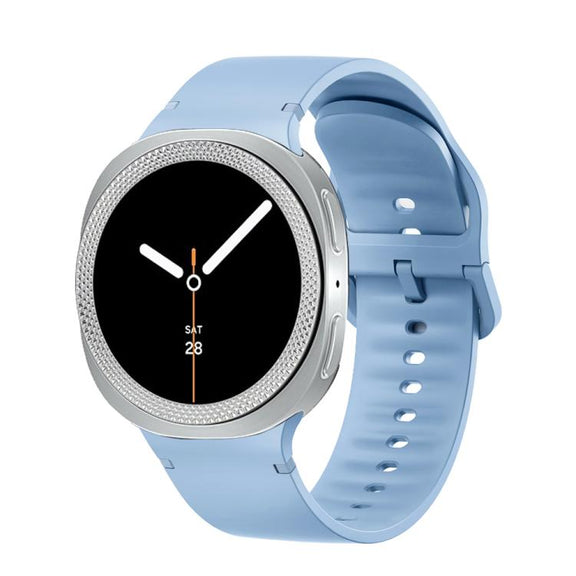 For Samsung Galaxy Watch8 40mm Rhombic Texture Bezel and Solid Color Stitched Silicone Watch Band(Light Blue Silver)