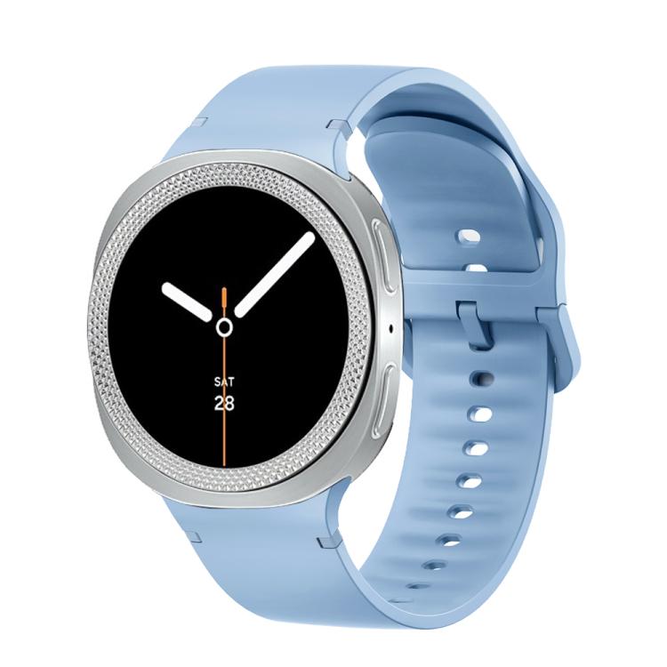 For Samsung Galaxy Watch8 40mm Rhombic Texture Bezel and Solid Color Stitched Silicone Watch Band(Light Blue Silver)