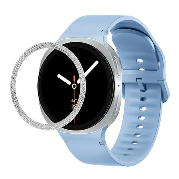 For Samsung Galaxy Watch8 40mm Rhombic Texture Bezel and Solid Color Stitched Silicone Watch Band(Light Blue Silver)