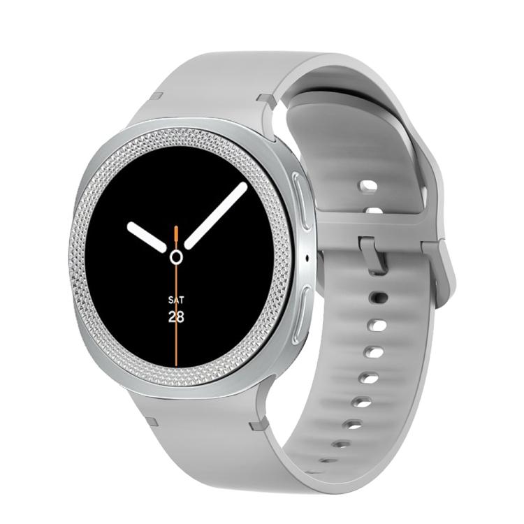 For Samsung Galaxy Watch8 40mm Rhombic Texture Bezel and Solid Color Stitched Silicone Watch Band(Gray Silver)
