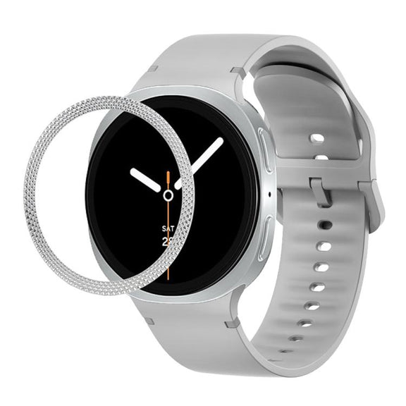For Samsung Galaxy Watch8 40mm Rhombic Texture Bezel and Solid Color Stitched Silicone Watch Band(Gray Silver)