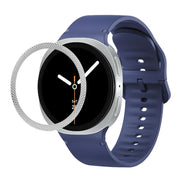 For Samsung Galaxy Watch8 40mm Rhombic Texture Bezel and Solid Color Stitched Silicone Watch Band(Midnight Blue Silver)