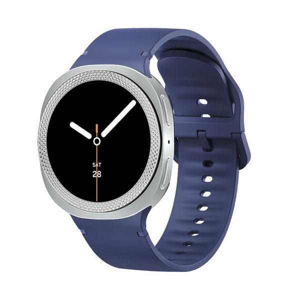 For Samsung Galaxy Watch8 40mm Rhombic Texture Bezel and Solid Color Stitched Silicone Watch Band(Midnight Blue Silver)