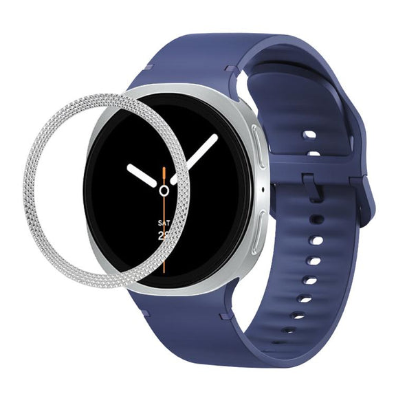 For Samsung Galaxy Watch8 40mm Rhombic Texture Bezel and Solid Color Stitched Silicone Watch Band(Midnight Blue Silver)